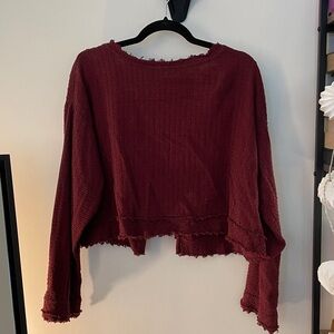 FREE PEOPLE Burgundy Textured Long Sleeve Top